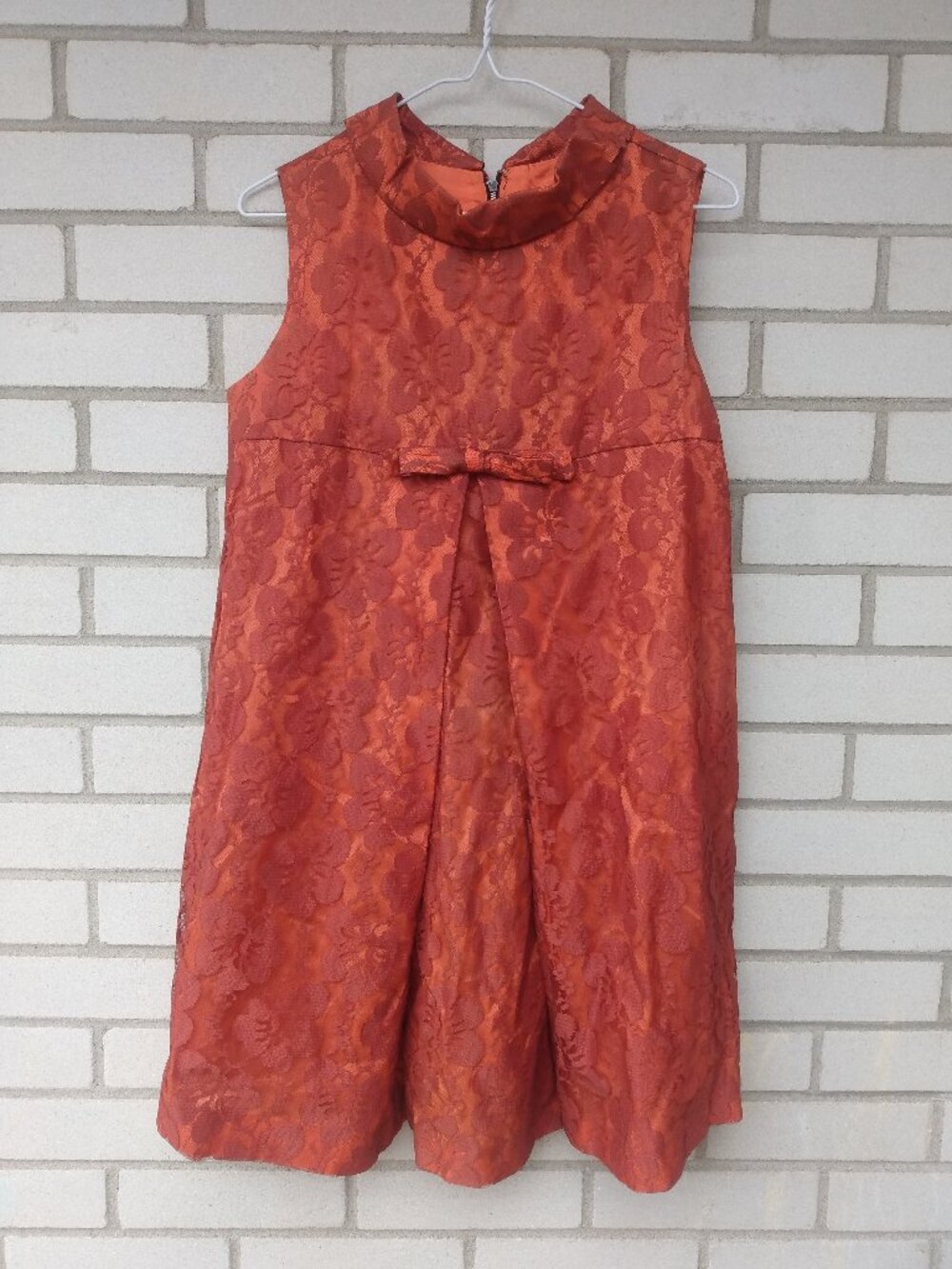 Vintage 60s Orange Lace Dress Tunic Top Size Small XS Mod Retro Rockabilly